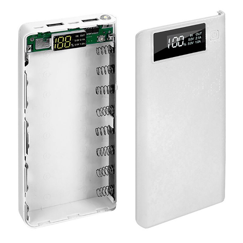 20000 mah diy strömbank fallet 8 x 18650 batteriladdnings förvaringsbox 5v dual usb typ c android mikro usb-gränssnitt för smarta telefoner: Vit inget batteri