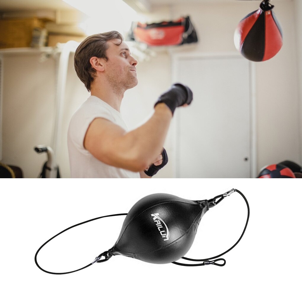 Speed Punch Bag Leather Speed Ball Hanging Boxing Punching Ball, Double End Ball with Boxing Reflex Ball