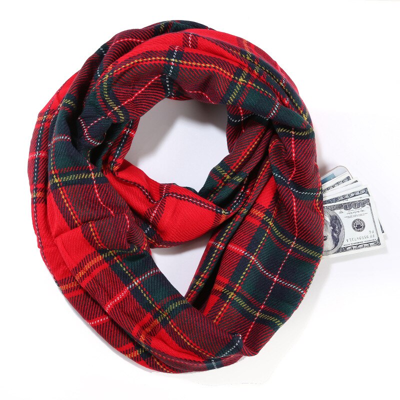 Infinity ruudullinen huivi talvi lämmin piilovetoketju tasku huivit naisten kashmir snood naisen kaulanlämmitin matka sormus huivit: 2