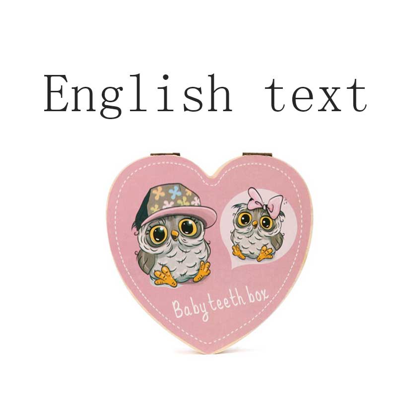 Herz bilden Gefallenen Zahn Kasten Lagerung Englisch Spanisch Text Baby Junge Mädchen Holz fallen Sparen Sie Milch Zähne Sammlung Veranstalter Halfter: B Englisch