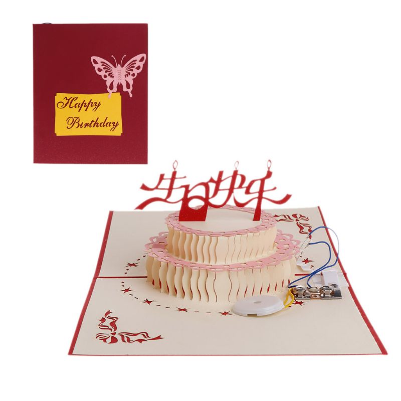 3d op lykønskningskort tillykke med fødselsdagskagen musik ledet postkort med konvolut  qx2e: 1