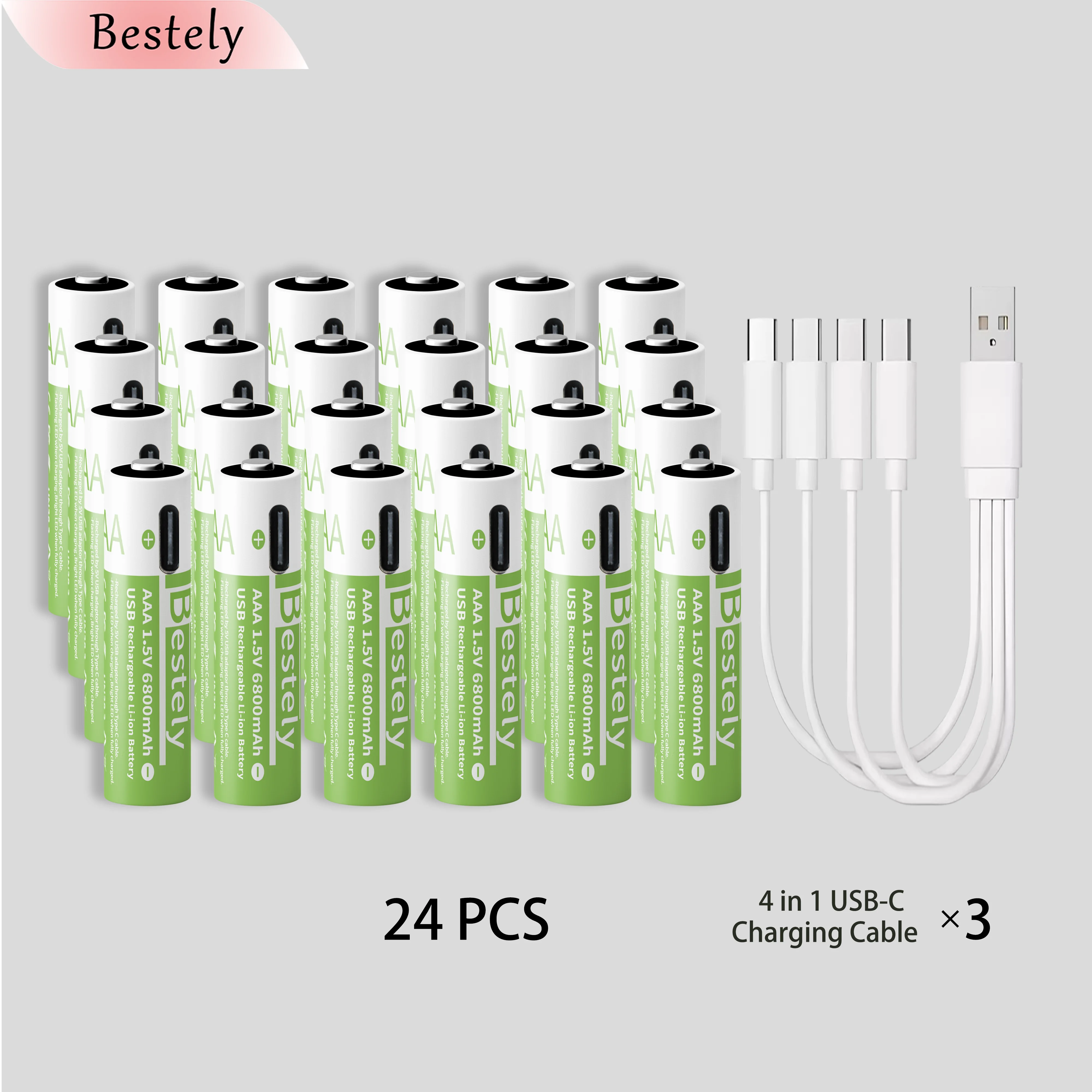 1.5v AAA 6800mAh Rechargeable Lithium Batteries High Capacity AAA Li-ion Battery Type-C USB 2000 times cycle with free cable: Orange