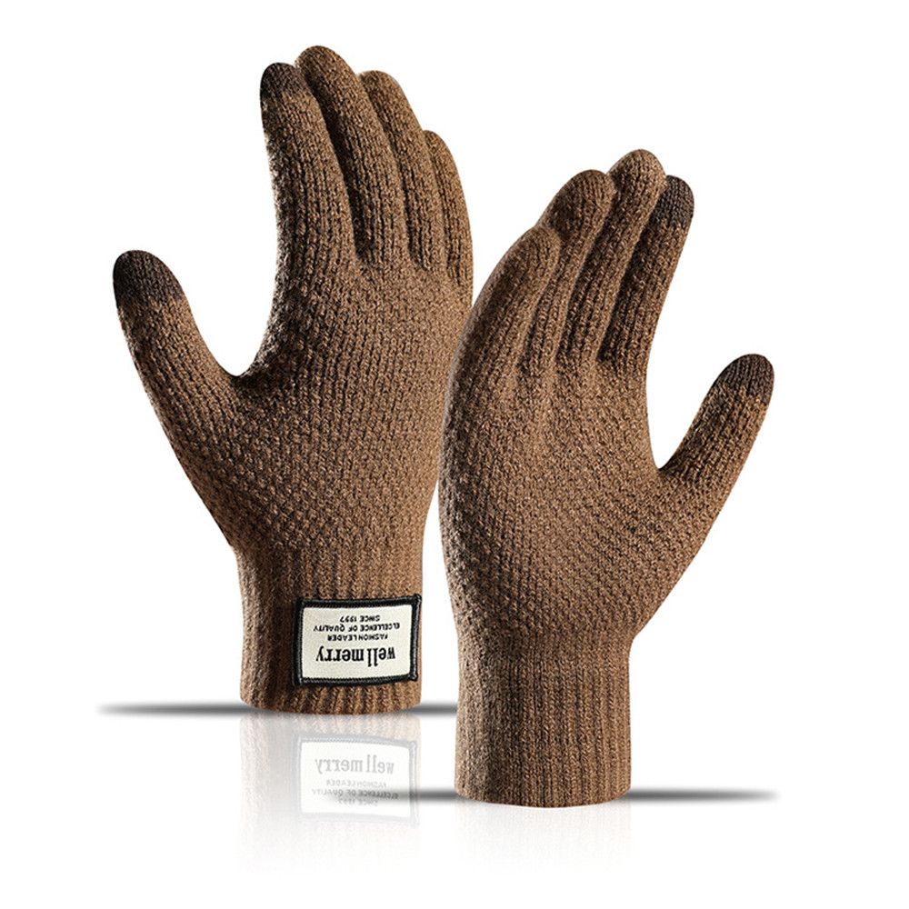 Guantes de punto de para hombre, manopla gruesa y cálida de lana y Cachemira, Color sólido, ideal para negocios, Invierno: green