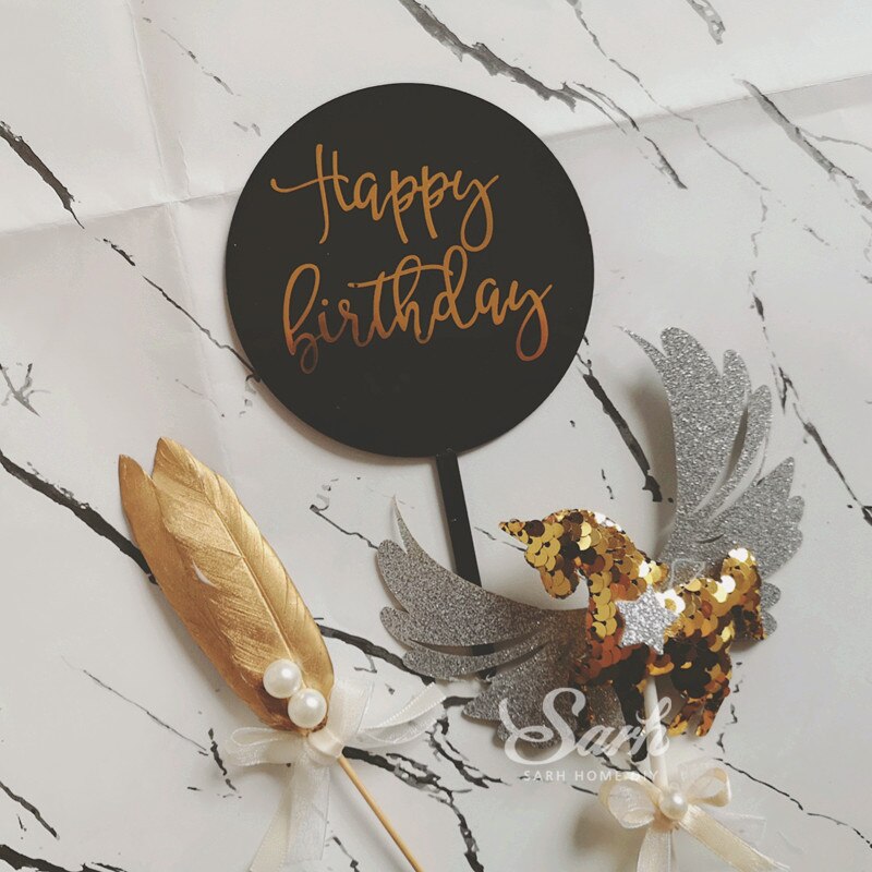 Ins Stil Runde Bronzing "Happy Birthday" Krone Bogen-knoten Kuchen Topper Dessert Dekoration für Hochzeit Geburtstag Party
