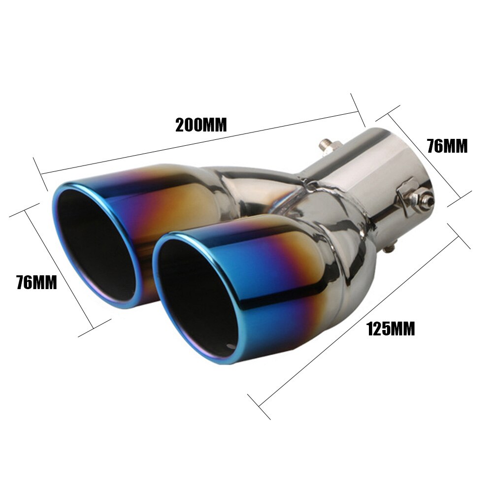 Universele Auto Uitlaatdemper 63Mm Outlet Uitlaatpijp Achter Tube Tip Nozzle Dubbele Refit End Trim Professionele Auto onderdelen: 73mm Blue