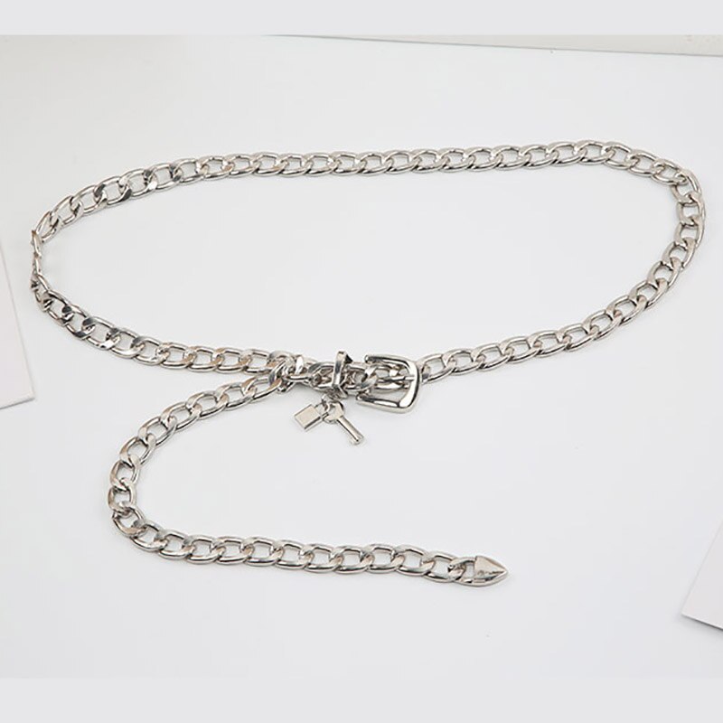 Punk hip hop kvinnor kedja bälten kärlek hänge guld silver tjock midjerem för jeans byxor casual dam kvinnlig midjeband: Nyckel silver