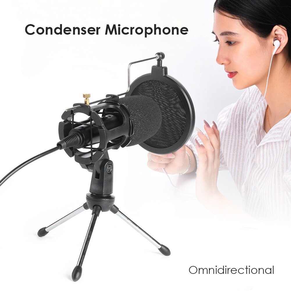 Condensator Opname Microfoon Ultra-Brede Condensator Microfoon Pc Telefoon Mic Set Met Pop Filter Desktop Statief Shock Mount