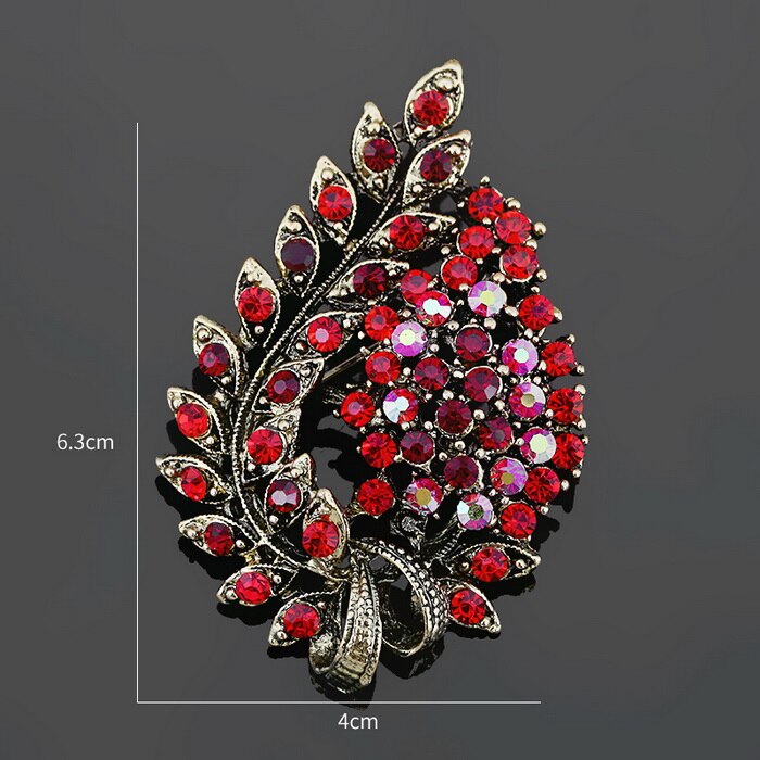 baiduqiandu Assorted Colors Red Coffee Blue and Purple Crystal Rhinestones Flower Leaf Brooch Pins in Antique Vintage: red