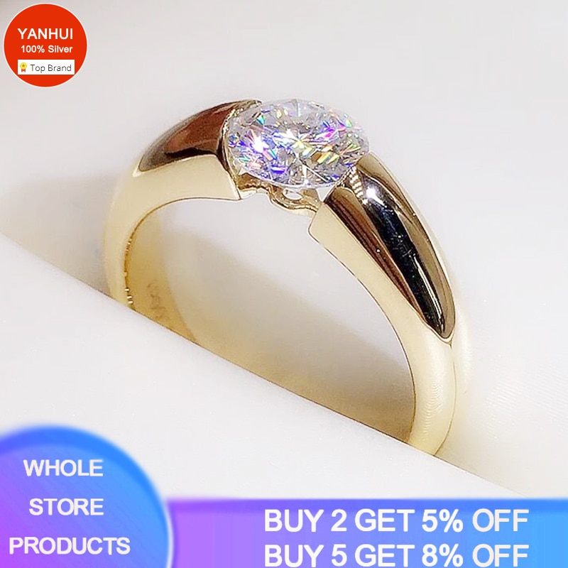 Bague de fiançailles de mariage pour hommes et femmes, bijou Simple rond clair CZ avec certificat Original S925