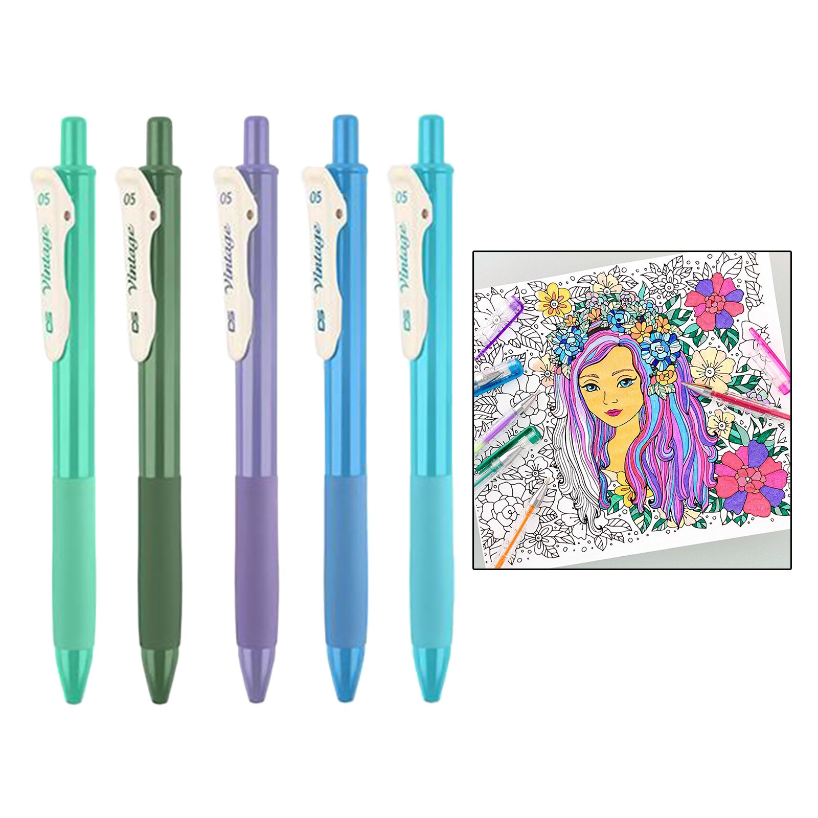 5Pc Retractable Gel Ink Pen for Journaling Writing Note Taking Calendar Coloring