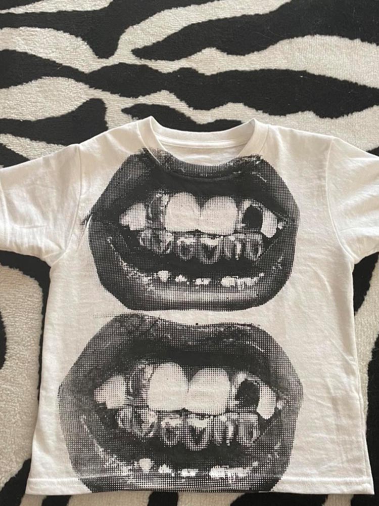 Punk Y2K bébé manches courtes haut gothique rue T-shirt femmes loisirs basique T-shirt femmes 2024 haut d'été E filles gothique EMO