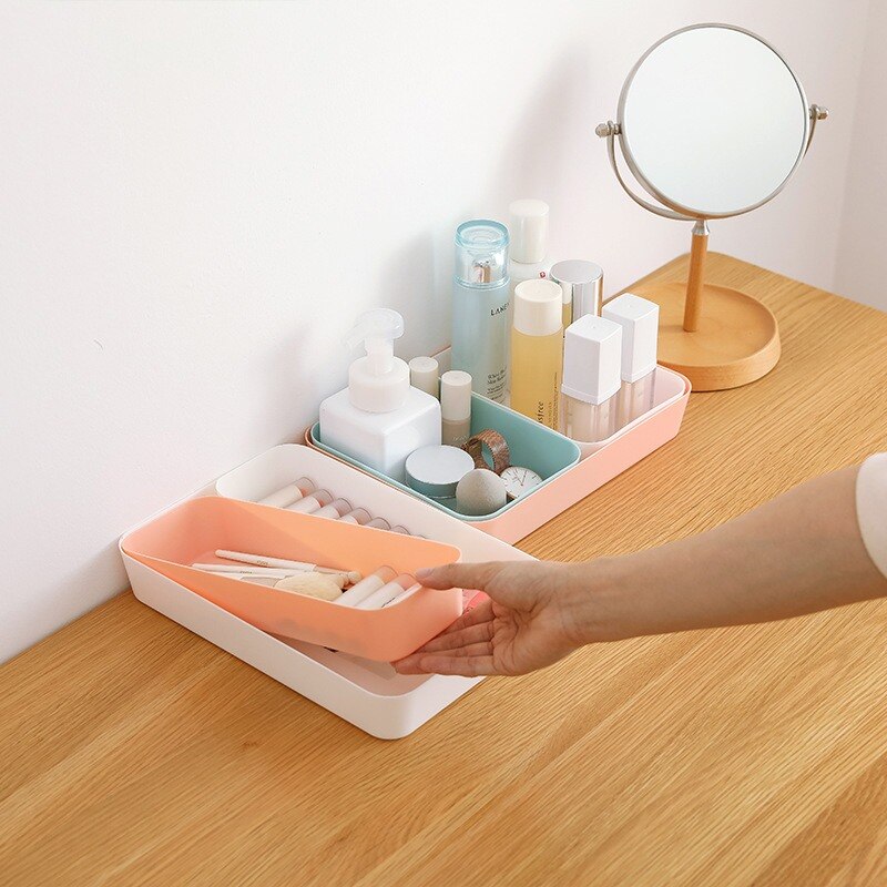 Drawer Separated Storage Box Kitchen Cutlery Small Box Rectangular Plastic Desktop Cosmetic Storage