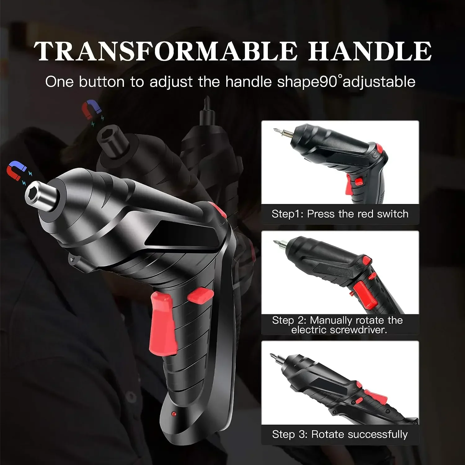 Tournevis électrique au Lithium Rechargeable, outil sans fil 47 en 1, tournevis Portable rotatif à 90 degrés avec LED pour outils de bricolage
