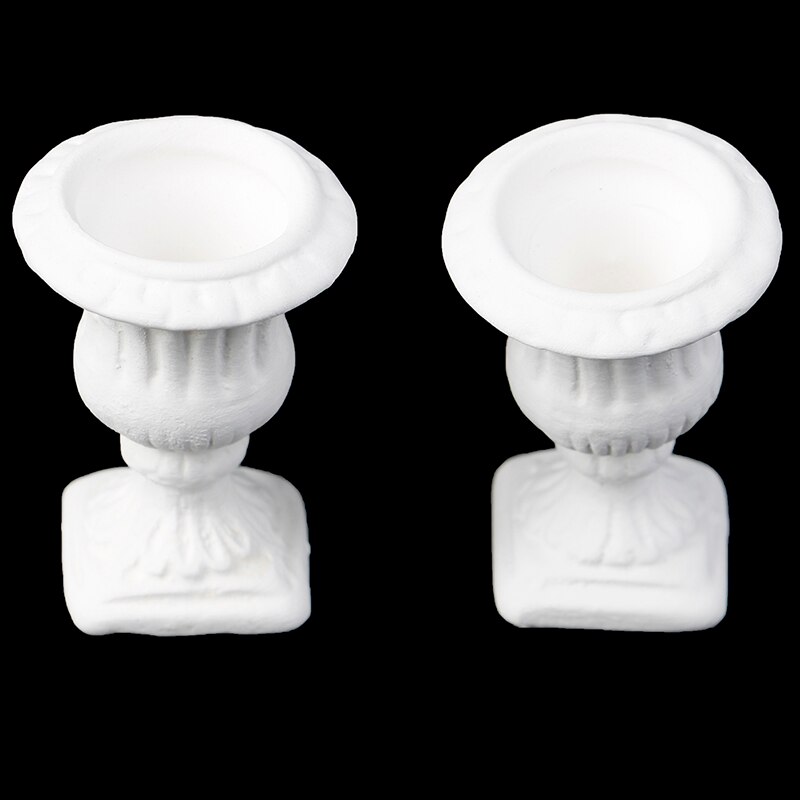 2pcs White Flower Pot Child Puzzle Doll House Miniature 1:12 Model Miniature Dollhouse Furniture DIY Garden Exterior Decoration