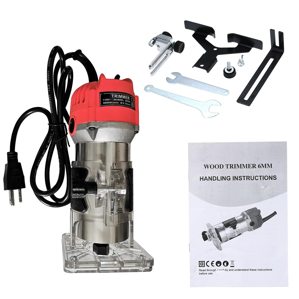 220V 800W Trim Router 30000r/min with Transparent Base Edge Guide Wood Laminate Electric Trimmer