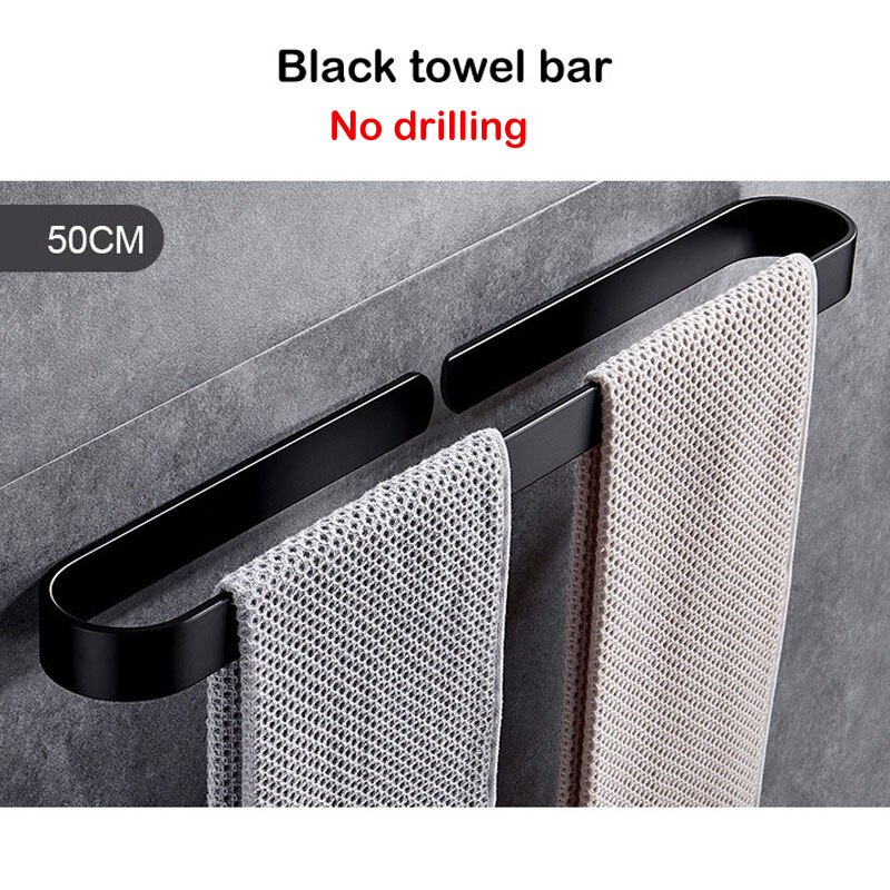 Badehåndklædeholder håndklædestang sort enkelt køkkenhåndklædehængestativ perforeringsfri håndklædestang massivt aluminiumsforsyninger til badeværelset: Sort 50cm
