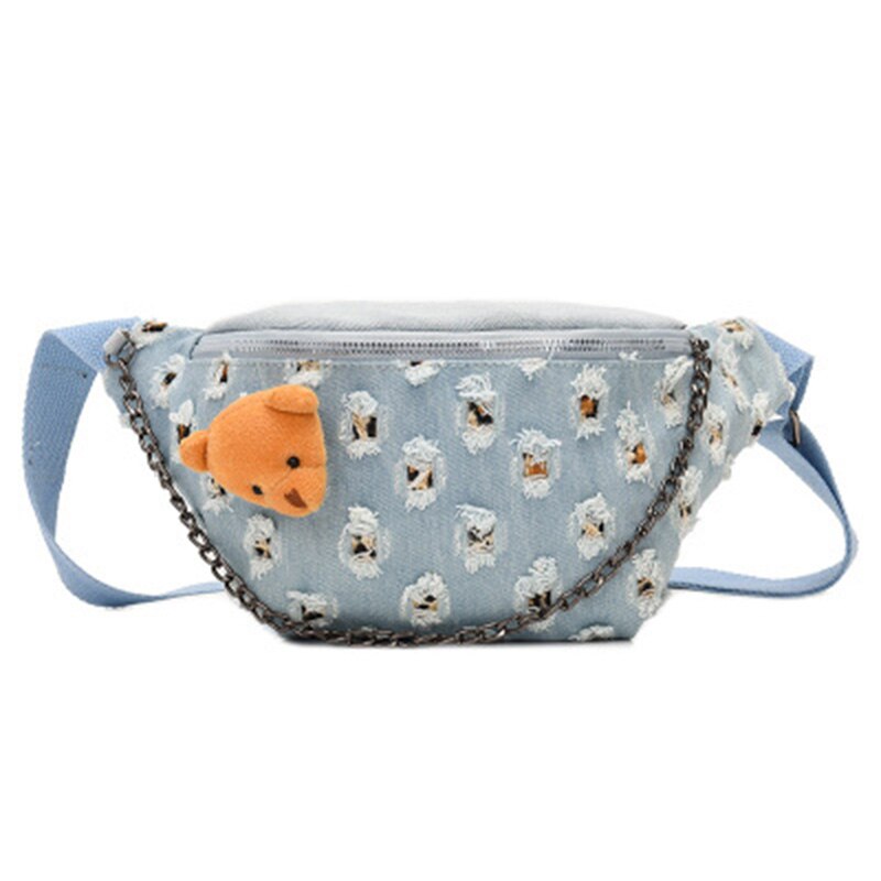 2020 saco da cintura das mulheres denim pacote de peito moda feminina sacos de viagem de ombro ajustável fanny pack alta capacidade saco de quadril sacos de ombro: Light blue