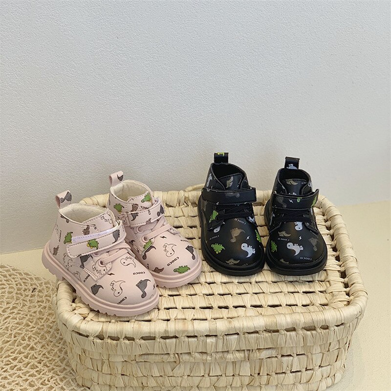 winter neue baby high-top nette kleinkind stiefel jungen dinosaurier haken runde kopf baumwolle warme stiefel mädchen cartoon baby martin stiefel