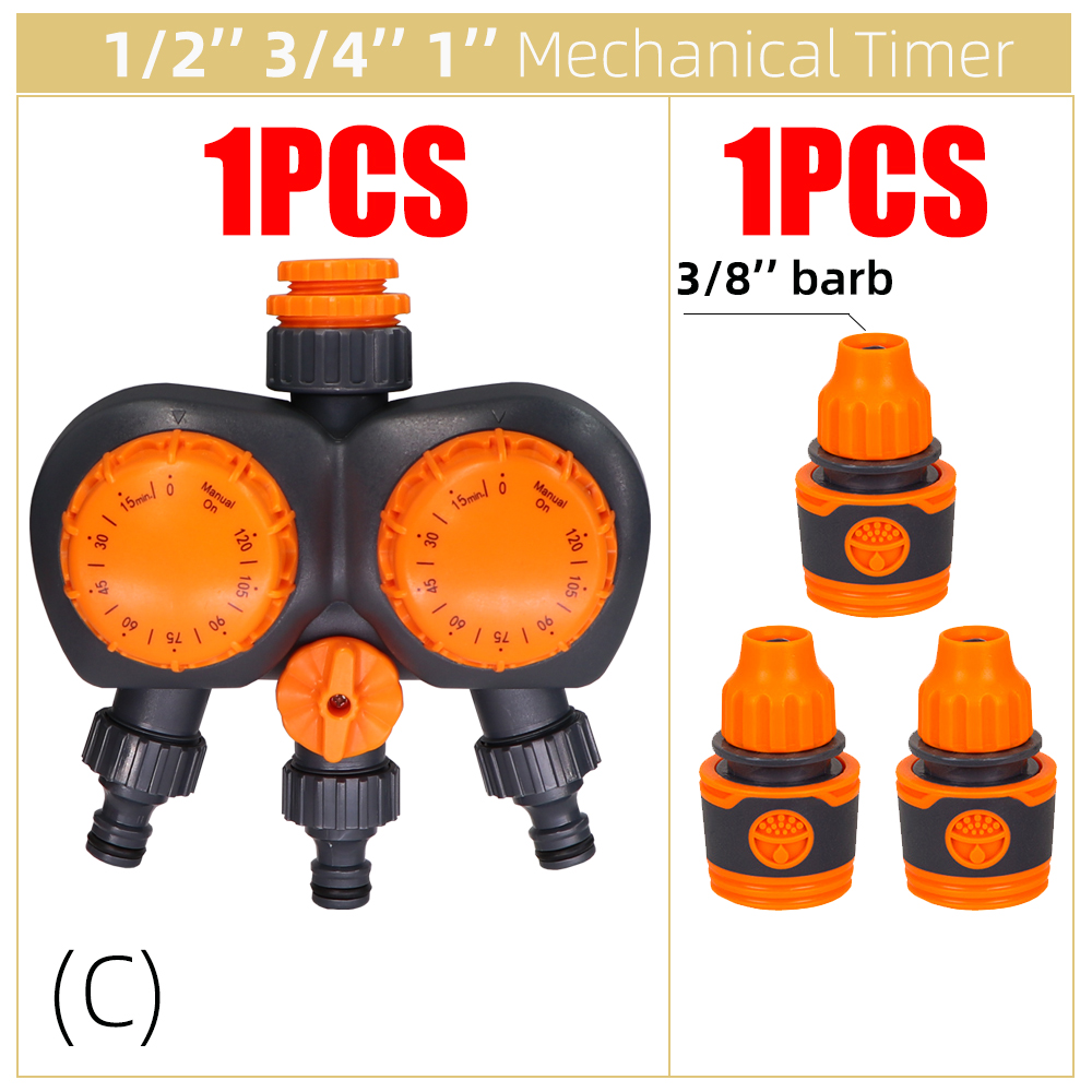 Garden Mechanical Watering Timer Greenhouse Drip Irrigation 3-Way Double Control Valve for Faucet Hose Automatic Controller: C