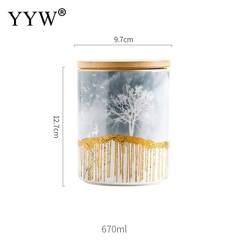 Latas herméticas de cerámica, latas de café nórdicas con tapa de madera, cajas de almacenamiento de fruta seca comida, accesorios de cocina, latas de almacenamiento: 1