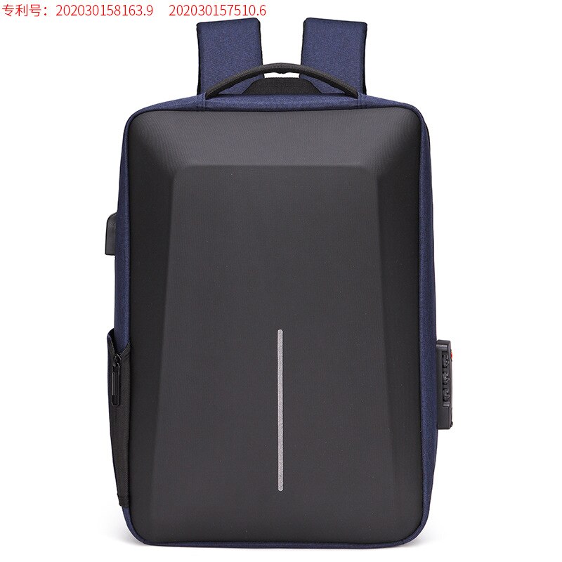 Men's reflective stripe multifunctional anti-theft backpack 15,6 inch laptop notebook usb travel bag backpack school bag for males: 8001 deep blue