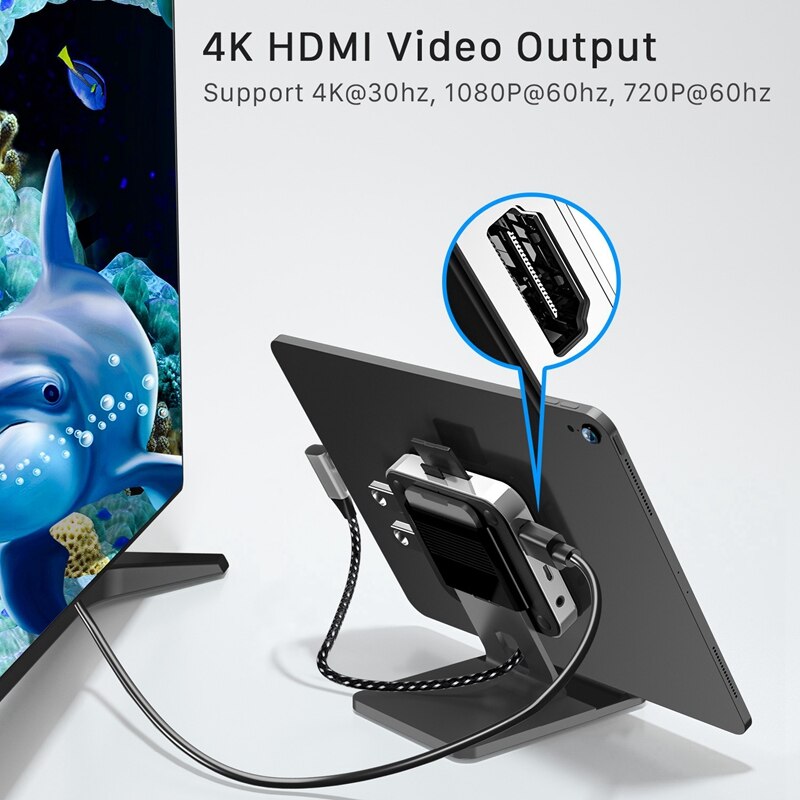 BYEASY UC-167 for iPad Pro USB C Hub Stand Dongle Adapter with 4K HDMI SD/Mini Card Reader USB 3.0 Headphone Jack