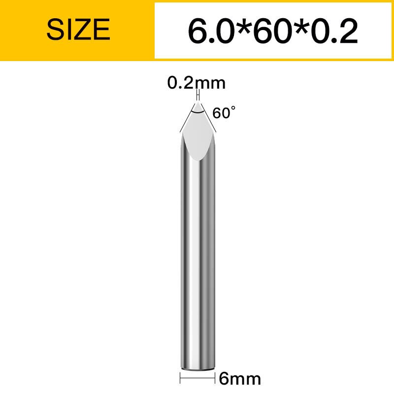 Vsharp 3 Edges 6mm Carbide V-shape Engraving Bit TriangularMilling Cutter Wood Acrylic PVC Jade Metal CNC Tool Engraving Carving: 6x60Deg.x0.2