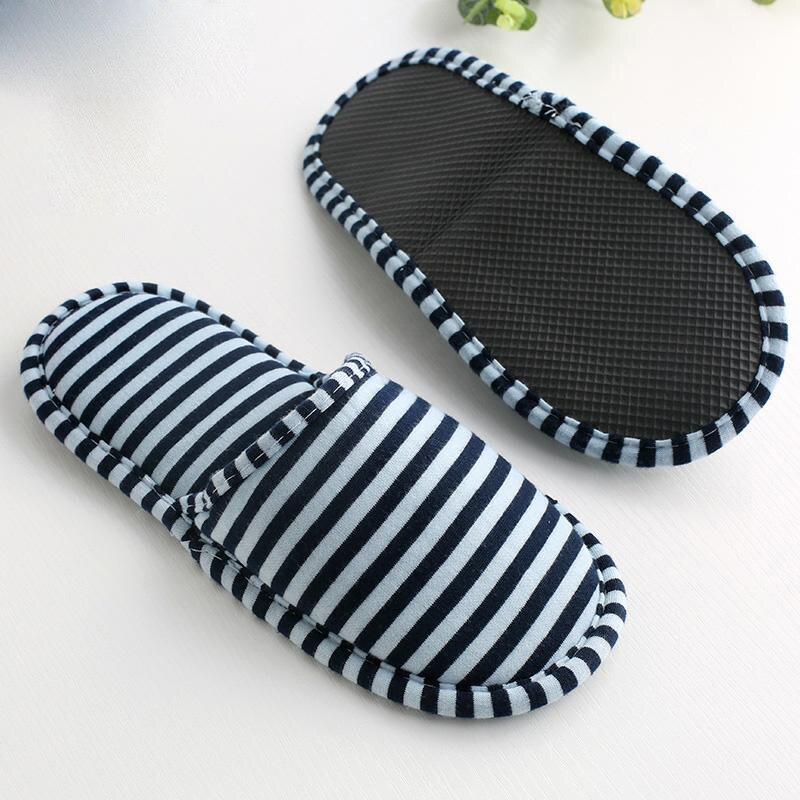 Men Striped Hotel Travel Spa Disposable Slippers Party Sanitary Home Guest Use Fluffy Closed Toe Women Slippers With Bag
