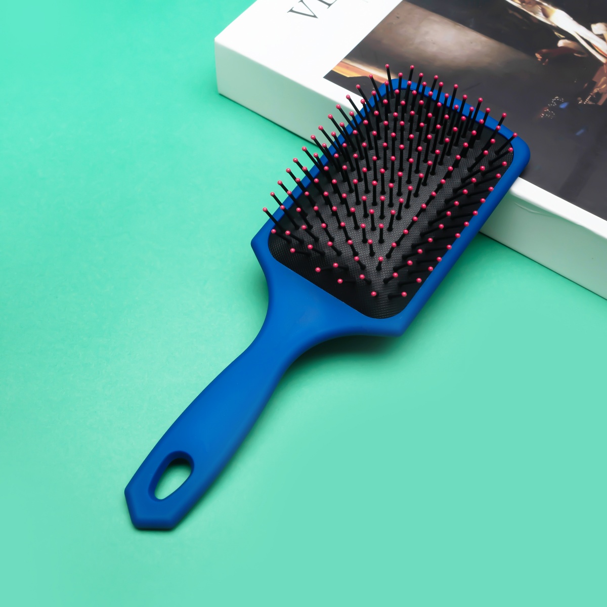 Cepillo de paleta para desenredar ligero con cojín de aire, masaje de cabello largo y grueso y rápido, reduce la tensión en el cabello: Azul