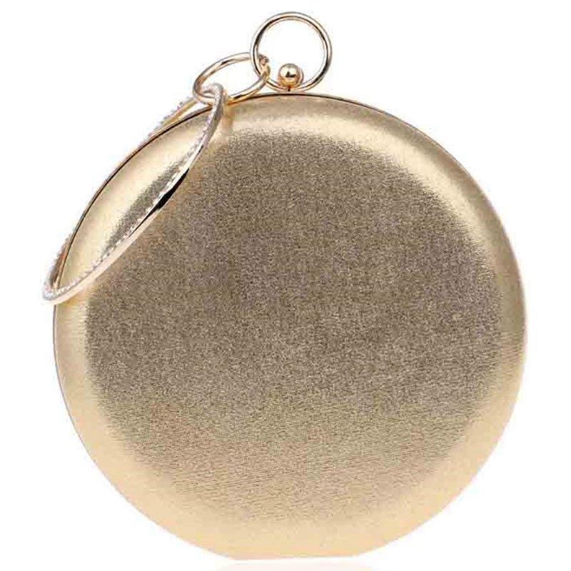 Round Shaped Women Evening Bags Diamonds Simple Clutches Chain Shoulder Bags Gold