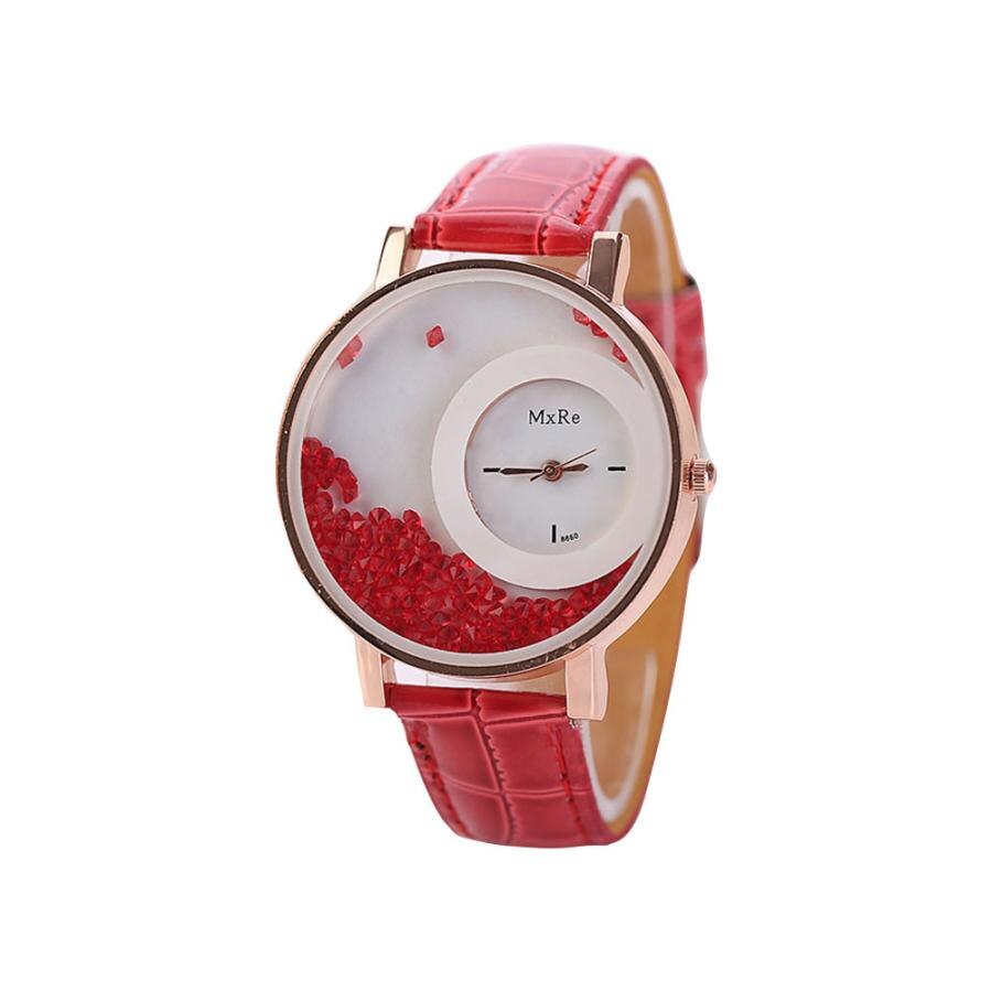Women Watches Ladies Leather Quartz Watches Quicksand Rhinestone Bracelet Wristwatch relogios feminino montre femme #D: D