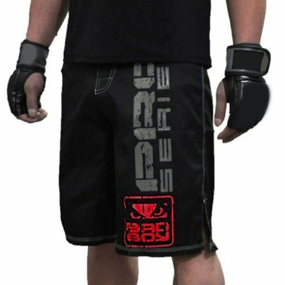 Muay thai shorts kickboksning træningslinned polyester sport 1pc m -3xl: Sort / Xxxl