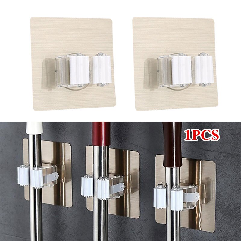 Wall Mounted Hanger Removable Mounted Mop Clip for Tools Shelf for Bathroom Organizer Mop Clamp