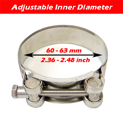 Abrazadera Universal para tubo de escape de Carmon, de acero inoxidable 304, para automóvil, motocicleta, silenciador extensible: 60-63mm 2.36-2.48in