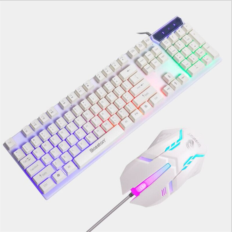Luminous Keyboard and Mouse Set Gaming Mechanical Feel USB Wired LED Backlit Floating Keycap for Gamer Desktop Home Office