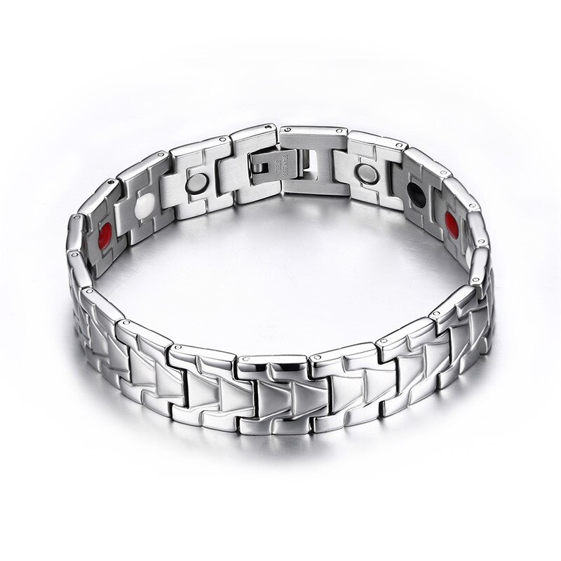 Pulsera de salud magnética para hombre Acero inoxidable 4in1 imanes iones negativos germanio Far Infra pulsera de mano de oro para hombre