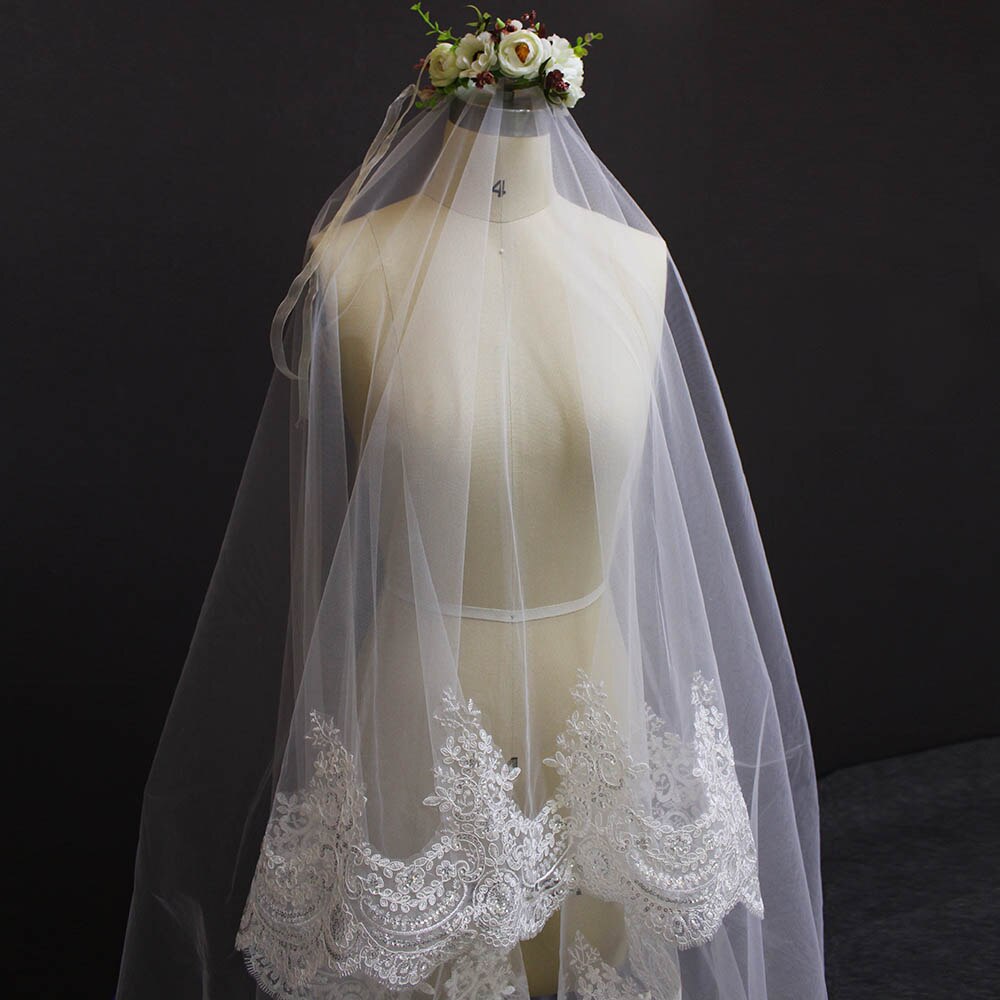 Sparkling Sequin Kant Bruiloft Sluier Zonder Kam Cover Gezicht 3 Meter Mantilla Bruidssluier Kathedraal Lange Bruid Accessoires