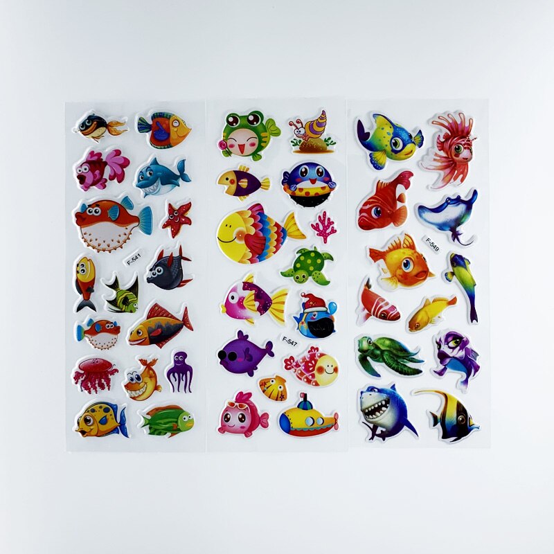 12 hojas/juego de pegatinas de dibujos animados 3D con de peces marinos para niños, pegatinas para álbum de recortes de PVC con burbujas para niños y niñas, bonito