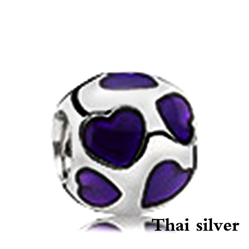 NEUE Thai Silber Retro Weihnachten Baum Schneeflocke Bär Eule Blume Liebe Perlen Clip Charme Original Begrenzte Edition Schmuck: PDLLW0470-D purple