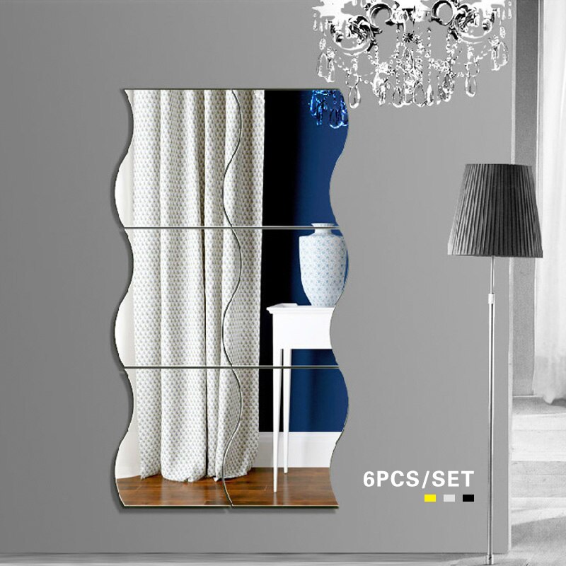 6pcs Wave Shape Mirror Wall Stickers Removable DIY 3D Art Mural Decor mirror bedroom Bath Room Home Decoration