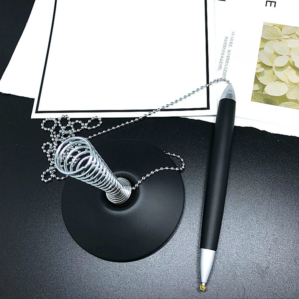 Balpenset met metalen ketting Ronde basis Premium materiaal Glad schrijven Ergonomisch Ideaal voor kantoor School Thuis Zwart
