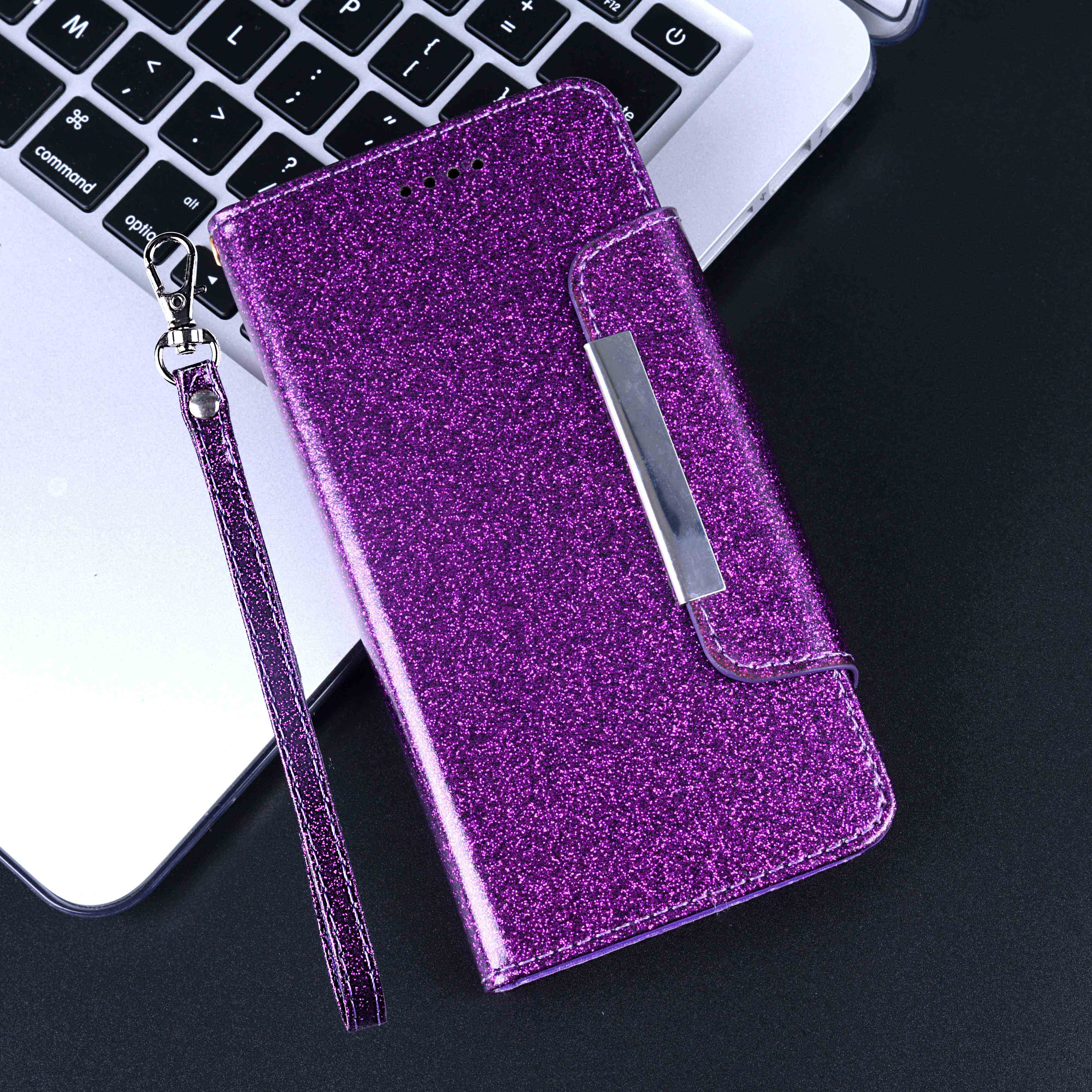 AVEOLELA Für Lenovo A5 Z5 S5 (K520) glänzende Farbe Brieftasche Fall 3D Strass Fall Mit Lanyard Mit Kreditkarte Halter Slot: Lenovo Z5 / purple