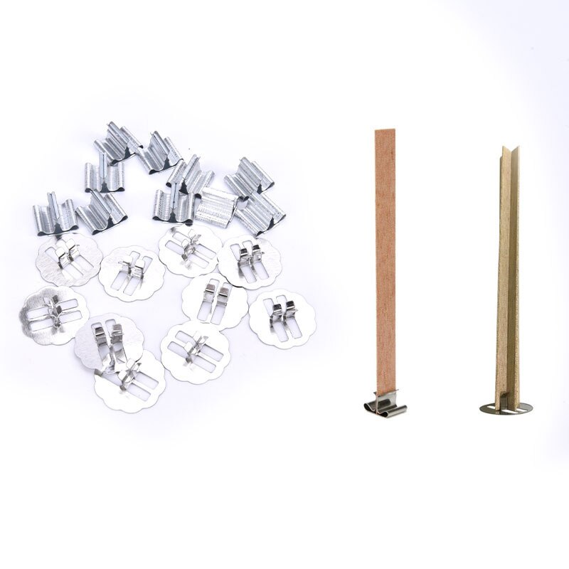 10 stk træ stearinlys væger base klip jern stearinlys gør diy for væger materialer holder stativ håndlavet sæt