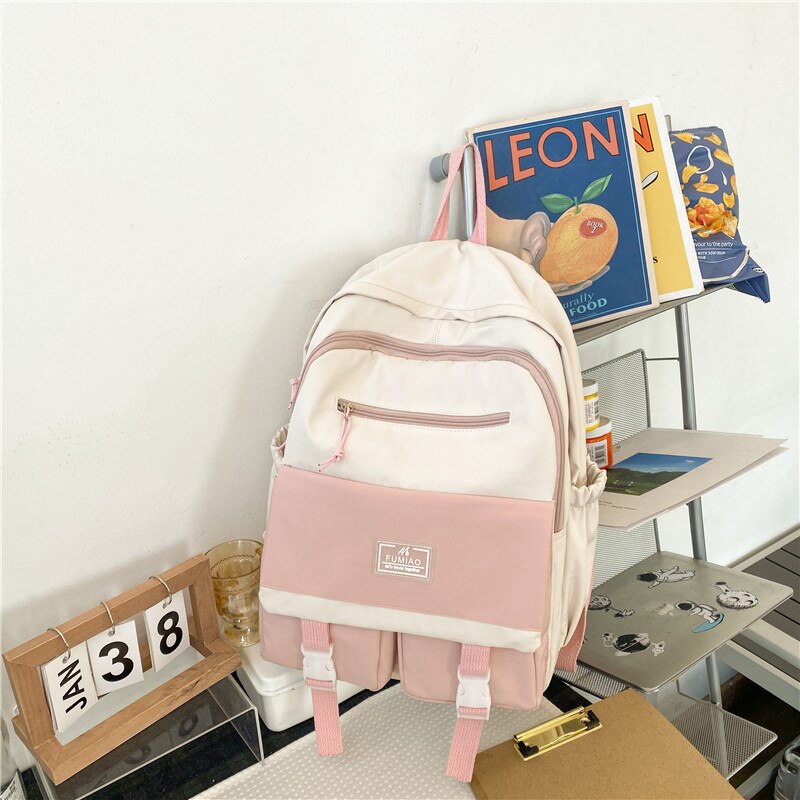 DCIMOR – sac à dos en Nylon imperméable pour femmes, cartable multi-poches, couleur contrastée, joli sac de voyage pour adolescentes,: pink / with accessories