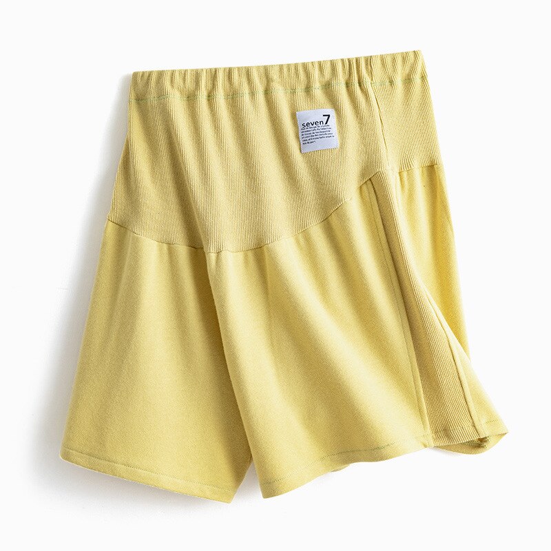 Pantalones cortos de maternidad para mujer embarazada, pantalón de chándal informal de cintura alta, con soporte para el Abdomen, de secado rápido: YELLOW / M