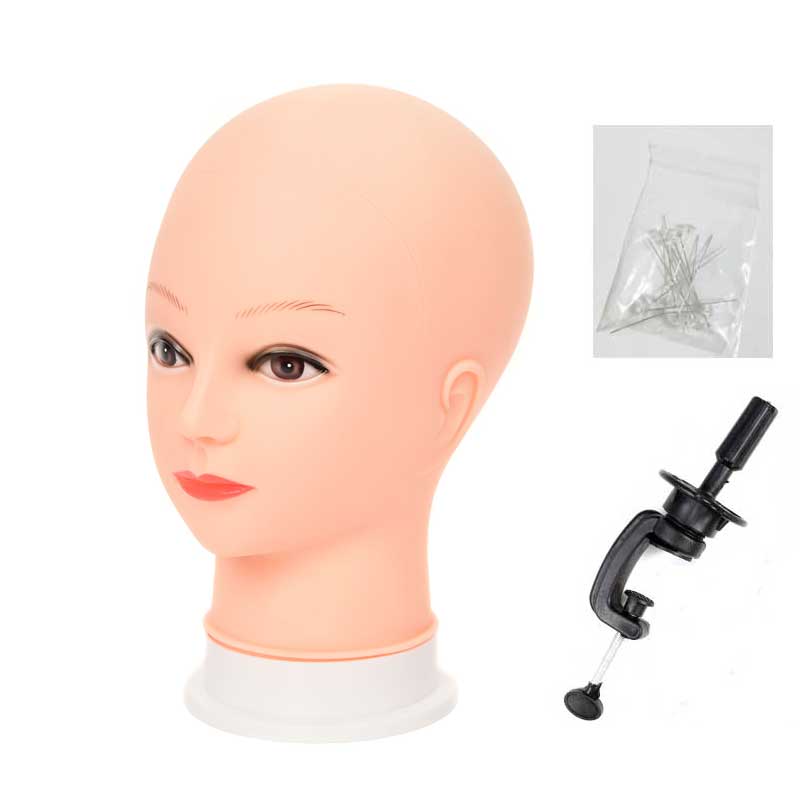 Tête de Mannequin chauve pour femme, 22 pouces, entraînement à la cosmétologie, coiffure et fabrication de perruques: Beigeheadwithstand
