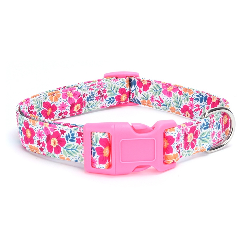 Nylon-Hundehalsband, verstellbar, Blumendruck, Welpenhalsband, Haustierprodukte für kleine, mittelgroße und große Hunde, Chihuahua, französische Bulldogge: M / WHITE