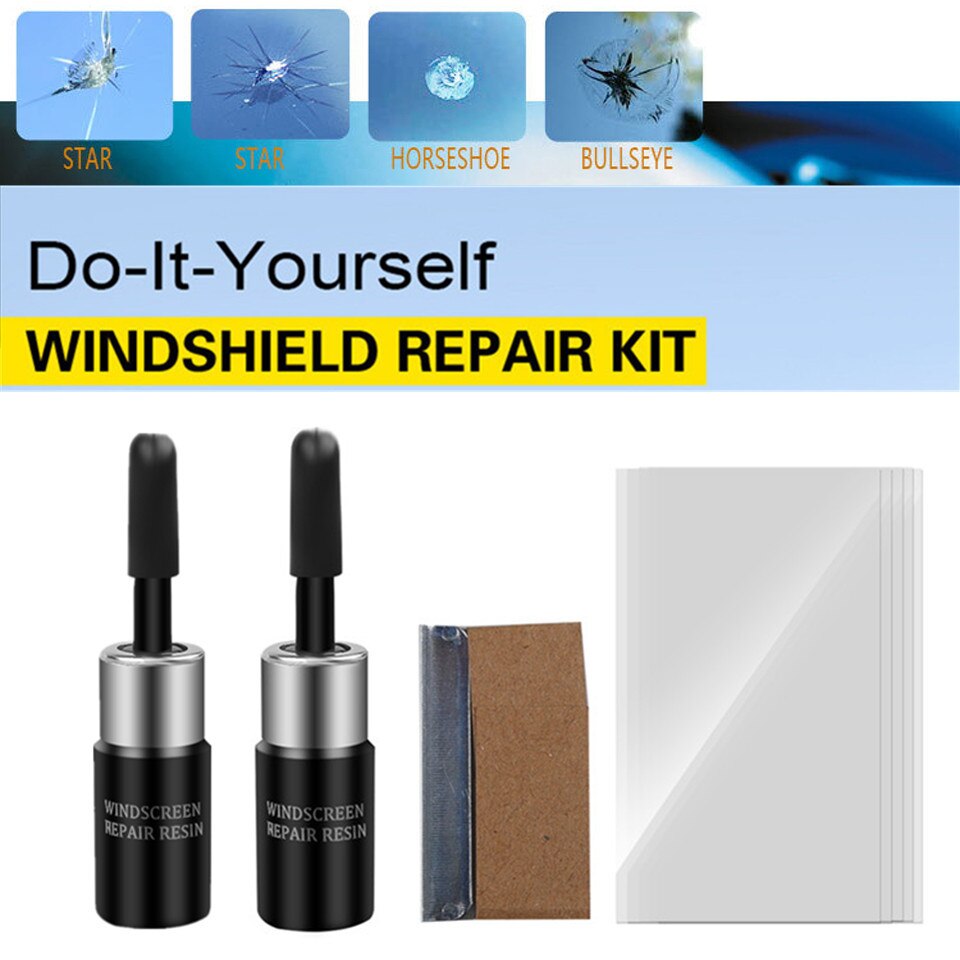 Autoruit reparatieset voorruit diy autoruit reparatiegereedschap autoglas krassen barsten herstellen reparatie hars uithardende lijm: 2 lijmen  in 1 sets