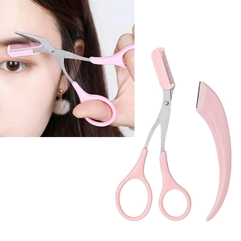 El más cuchillo para recortar cejas, maquinilla de afeitar para la cara para mujeres, tijeras profesionales para cejas, peine, recortador de cejas, raspador, accesorios