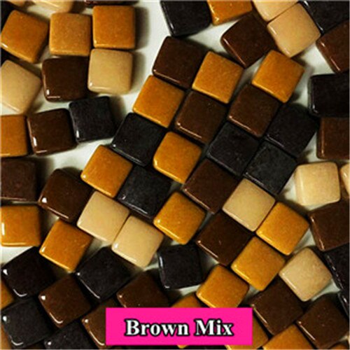 125pcs(Approx. 250g/8.82oz) Jade Mosaic Tiles 1.1*1.1*0.4cm Square Mosaic Stones DIY Mosaic Craft Materials Mix Color: Brown Mix